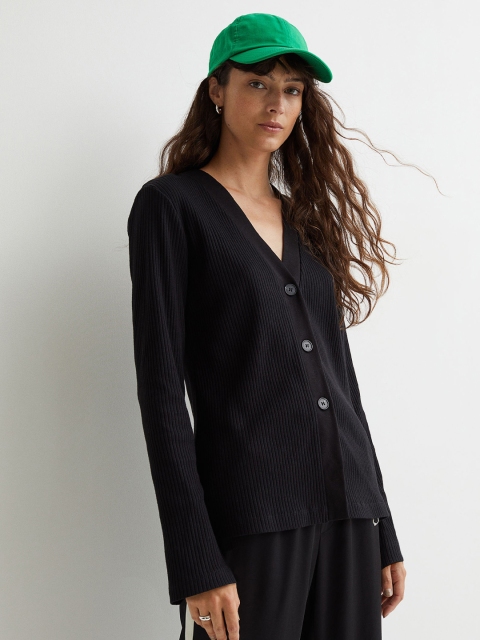 

H&M Women Black Ribbed Cardigan