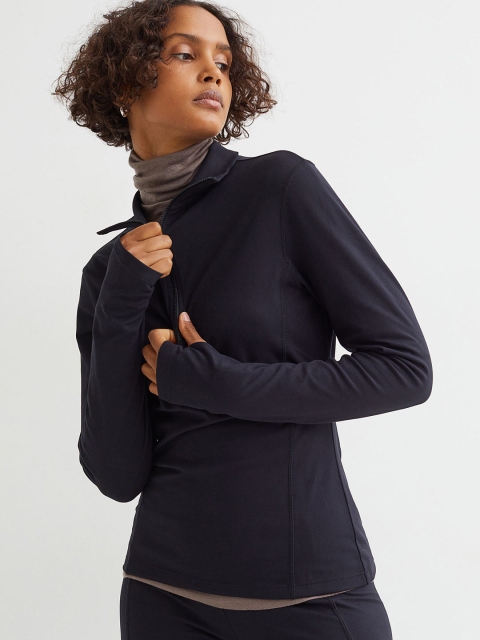 

H&M Women Black Solid THERMOLITE Half-Zip Top