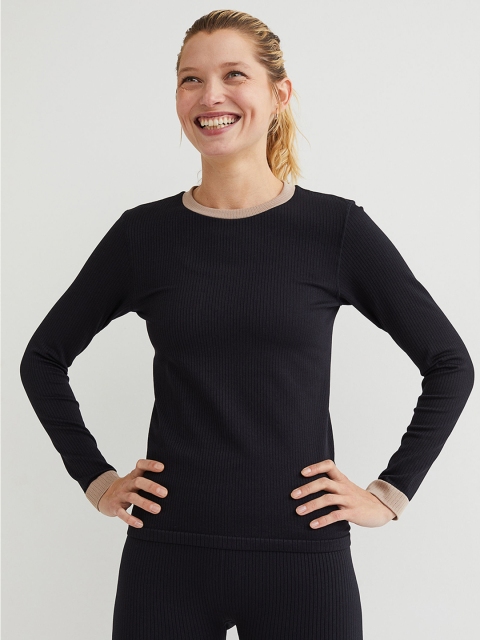 

H&M Women Black Ribbed Seamless Sports Top