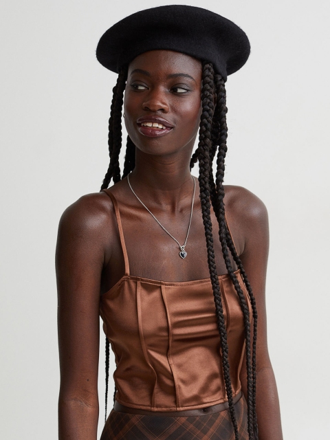 

H&M Women Brown Solid Cropped top