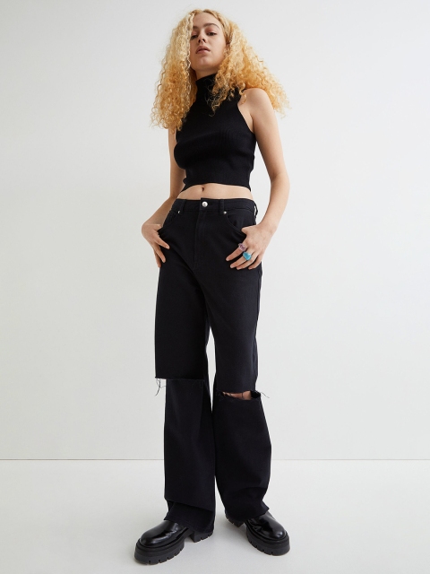 

H&M Women Black Sleeveless Polo-Neck Top