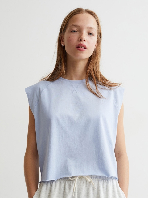 

H&M Women Blue Solid Pure Cotton Cropped Vest Top