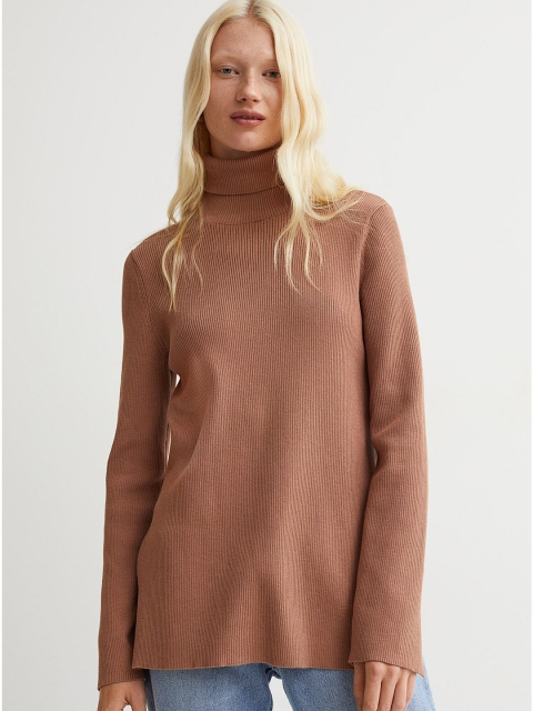 

H&M Women Brown Rib-Knit Turtle Neck Jumper