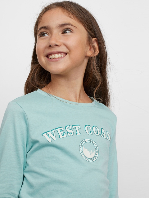 

H&M Girls Pack Of 2 Printed Jersey Pure Cotton Top, Turquoise blue