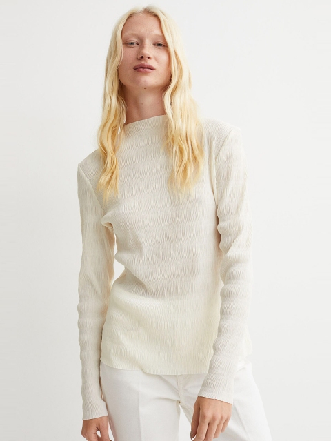 

H&M Women White Solid Self-DesignedPleated Top