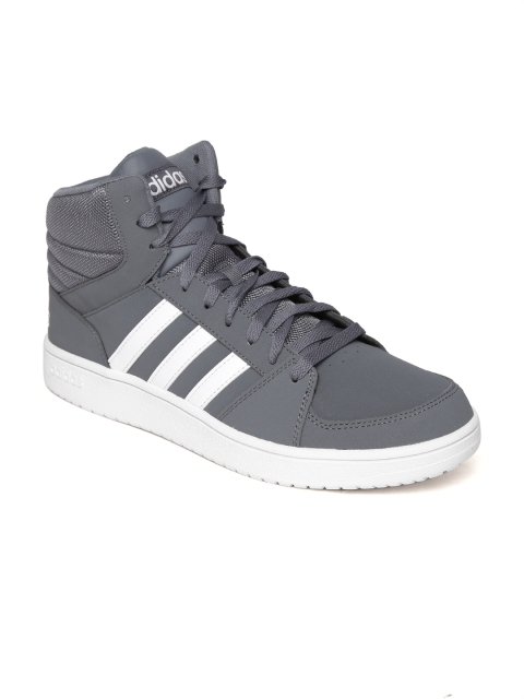 Adidas NEO Men Grey VS Hoops Solid Mid-Top Sneakers available at myntra for Rs.1499