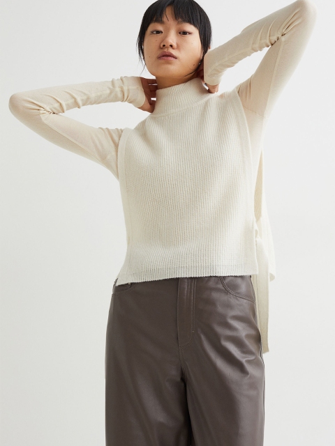 

H&M Women White Ribbed Wool Sweater Vest