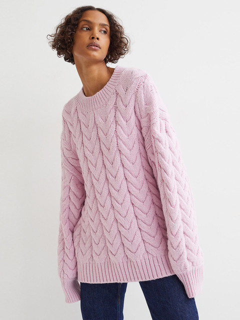

H&M Women Pink cable Knitted Jumper