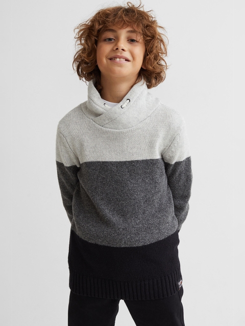 

H&M Boys Grey Coloublocked Funnel Collar Jumper, Black