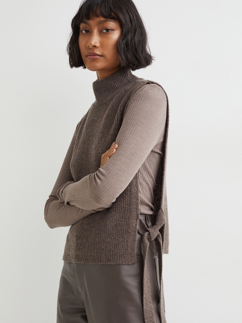 

H&M Women Brown Ribbed Woolen Sweater Vest
