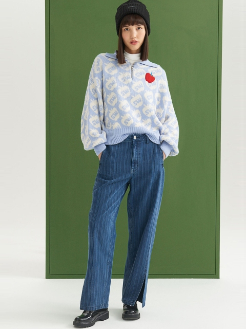 

H&M Women White & Blue Printed Jacquard Knitted Jumper