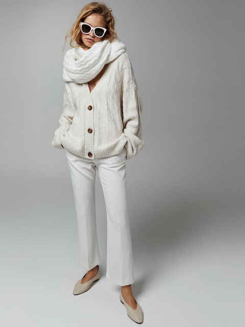 

H&M Women White Solid Crease-Leg Trousers