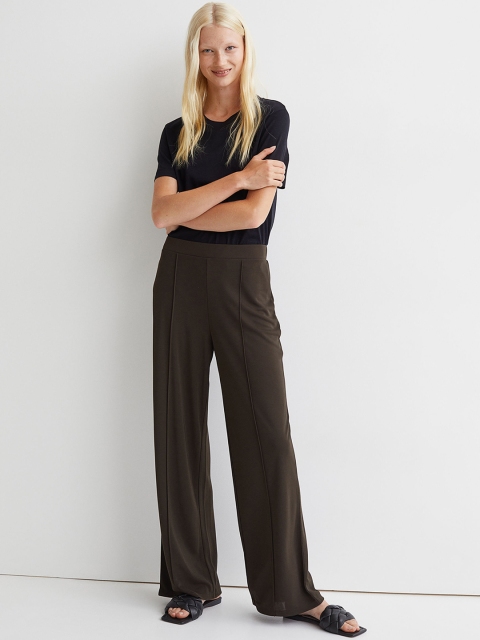 

H&M Women Green Wide Crease-Leg Trousers