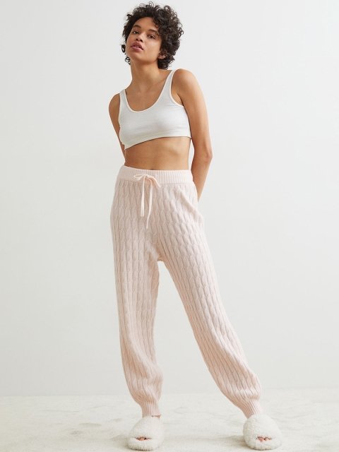 

H&M Women Pink Cable-Knit Wool-Blend Joggers