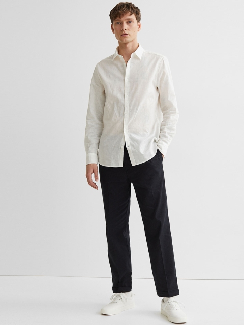 

H&M Men Black Regular Fit Linen-Blend Joggers