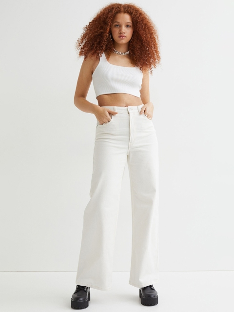 

H&M Women White Wide Denim Jeans