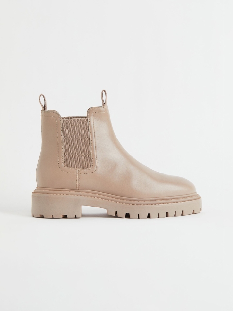 

H&M Women Beige Solid Leather Chelsea Boots