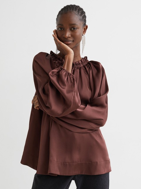 

H&M Women Brown Balloon-Sleeved Blouse