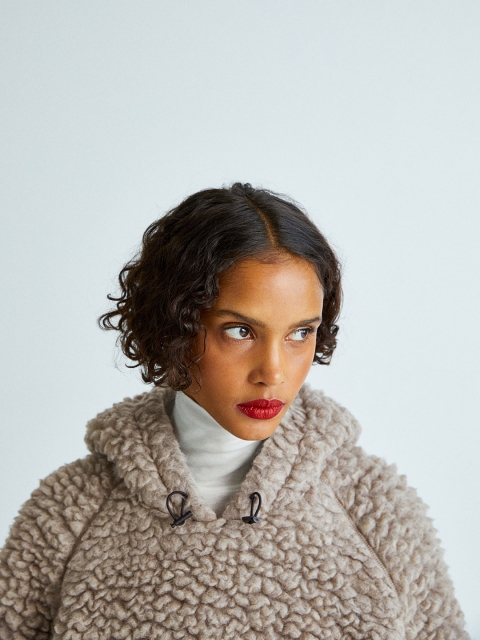 

H&M Women Beige Oversized Wool-Blend Popover Jacket