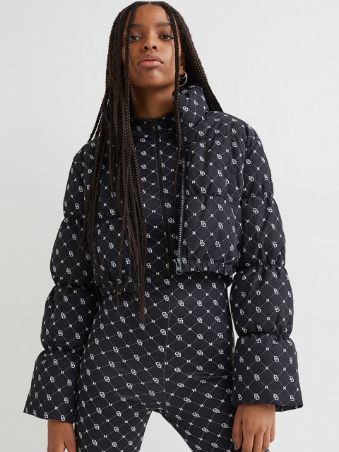 

H&M Women Black & White Cropped Puffer Jacket