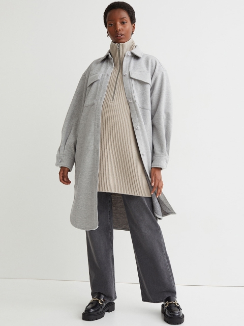 

H&M Women Grey Solid MAMA Long Shacket