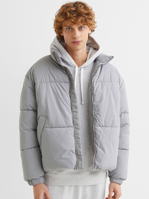 

H&M Men Grey Solid Quilted Puffer Jacket
