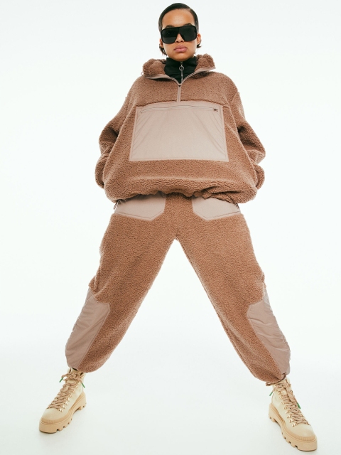 

H&M Women Beige & Brown Block-Coloured Faux Shearling Popover Jacket