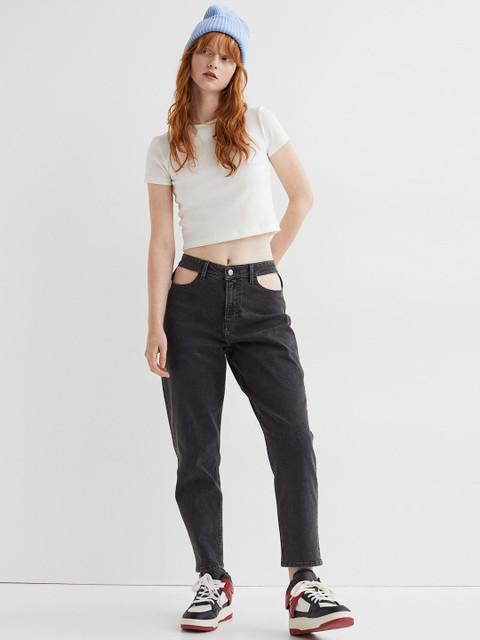 

H&M Women Black Cut Out Mom Jeans