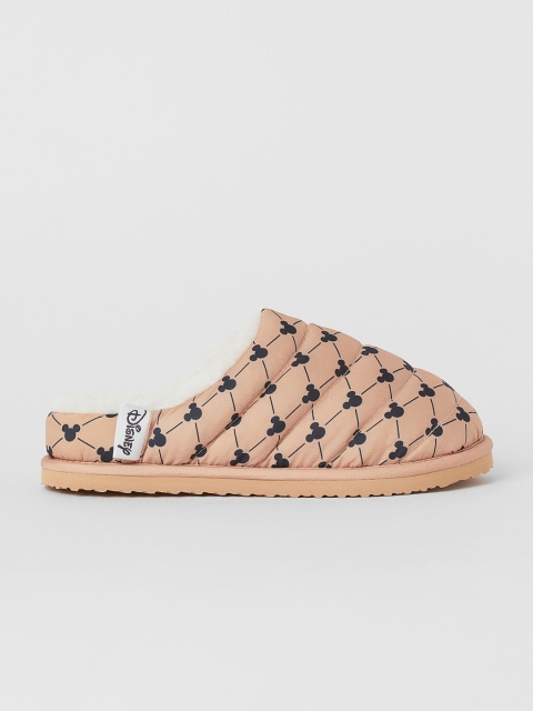 

H&M Girls Beige & Black Quilted Printed Slippers