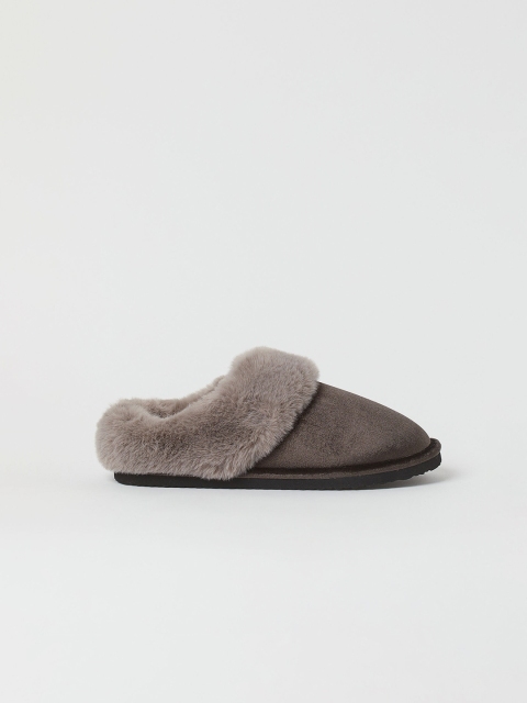 

H&M Women Grey Solid Warm-Lined Slippers