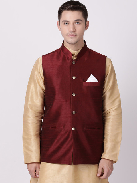 

TABARD Men Maroon Solid Woven Nehru Jacket