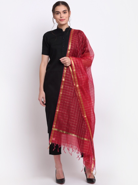 

LOOM LEGACY Maroon & Gold-Toned Checked Dupatta with Zari