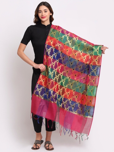 

LOOM LEGACY Multicoloured Woven Design Dupatta with Zari, Multi