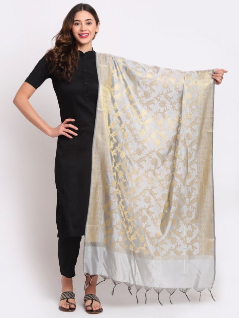 

LOOM LEGACY Grey & Gold-Toned Woven Design Dupatta with Zari