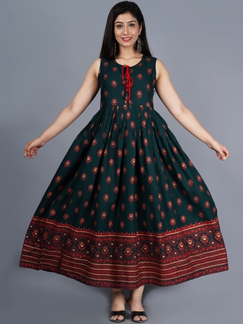 

KALINI Women Green Ethnic Motifs Printed Thread Work Floral Anarkali Kurta