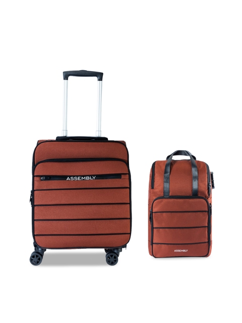 

THE ASSEMBLY Rust-Brown & Black Solid Soft-Sided Overnighter Suitcase With Backpack