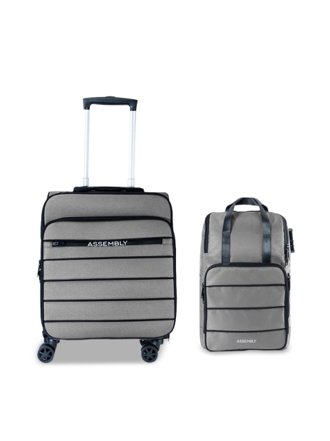 

THE ASSEMBLY Grey & Black Solid Soft-Sided Overnighter Suitcase With Backpack