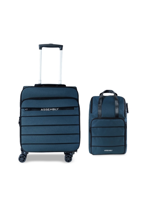 

THE ASSEMBLY Navy Blue & Black Solid Soft-Sided Overnighter Suitcase With Backpack