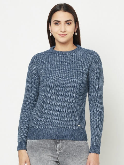 

METTLE Women Navy Blue Acrylic Ribbed Pullover