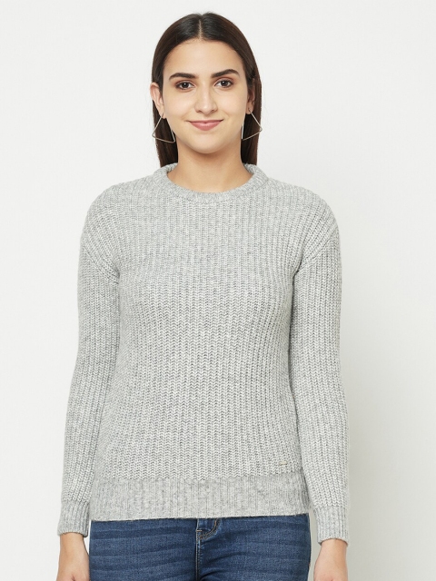 

METTLE Women Grey Acrylic Ribbed Pullover