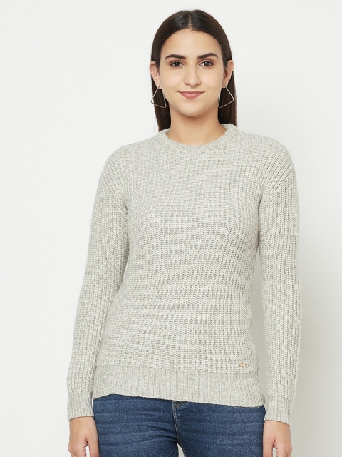 

METTLE Women Grey Acrylic Ribbed Pullover