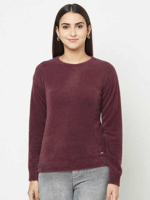 

METTLE Women Maroon Pullover with Fuzzy Detail