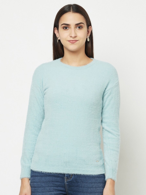 

METTLE Women Blue Pullover with Fuzzy Detail