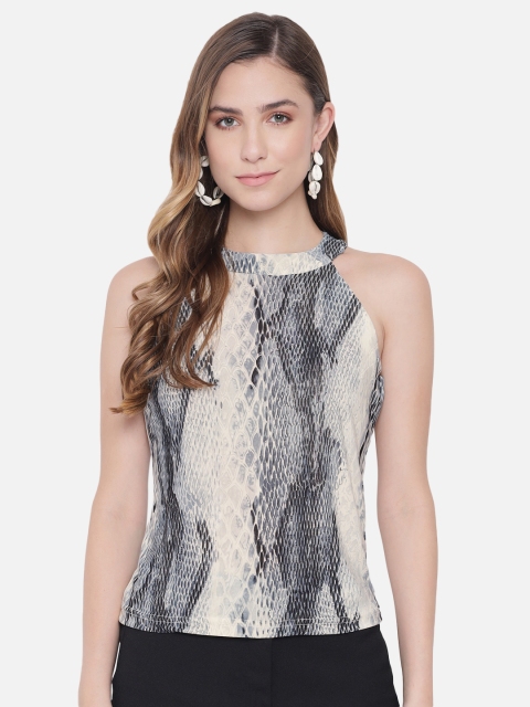 

Orchid Blues Women Beige & Grey Animal Print Top, Blue