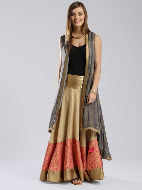 

W Grey Printed Sleeveless Front Open Longline Sheer Ethnic Jacket