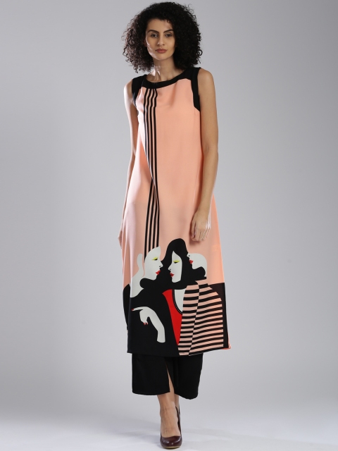 

W Women Pink Printed Straight Kurta