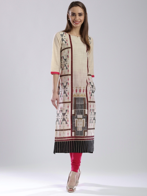 

W Women Beige Printed Straight Kurta