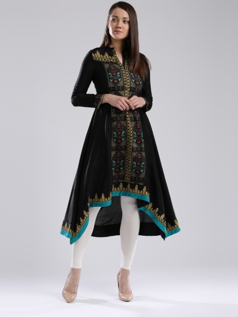 

W Women Black Printed A-Line Kurta