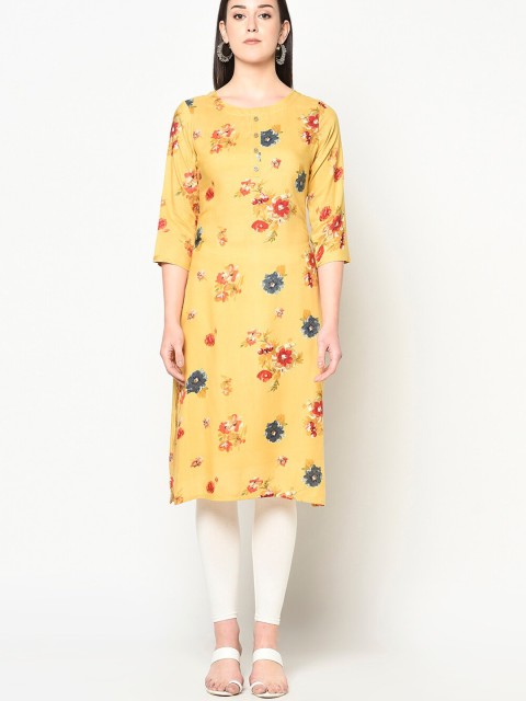 

TRUNDZ Women Yellow & Pink Floral Straight Kurta