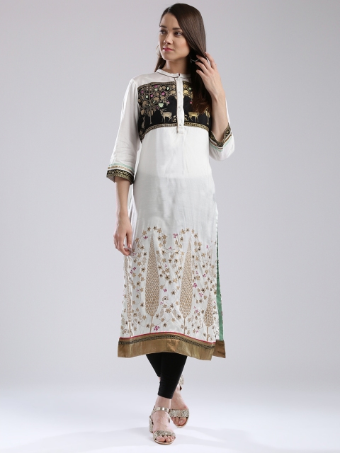 

W Women Off-White Printed Straight Kurta